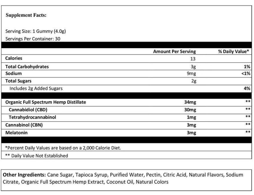 Swiss Vitalis  Sleep Gummies - 30 Count CBD+CBN+THC+Melatonin