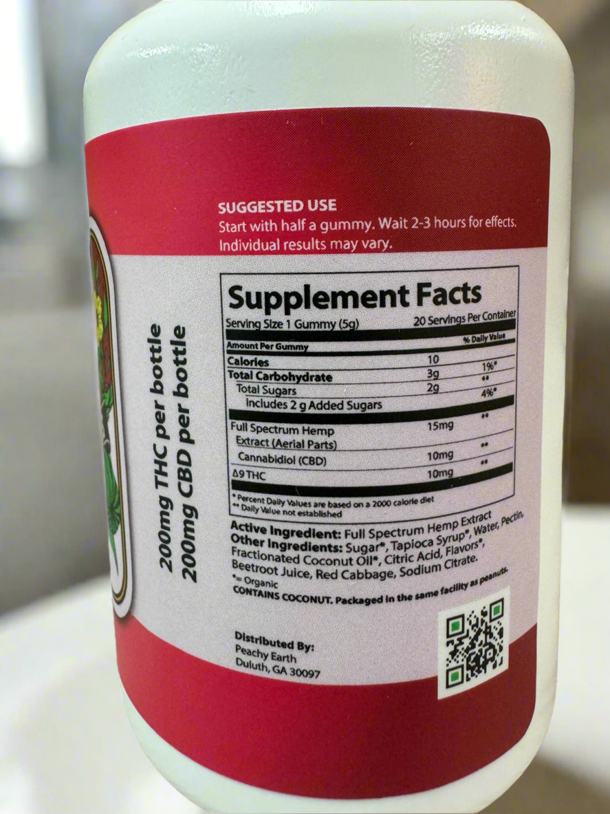 Peachy Earth Watermelon 1:1 Delta 9 Gummies