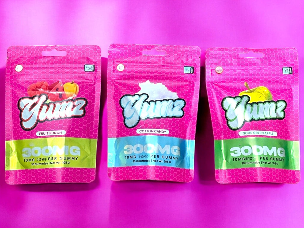 YUMZ | THC Gummies | 300mg | Random Flavor | 30 Gummies Per Bag | You Will Receive Cotton Candy, Fruit Punch or Sour Green Apple.