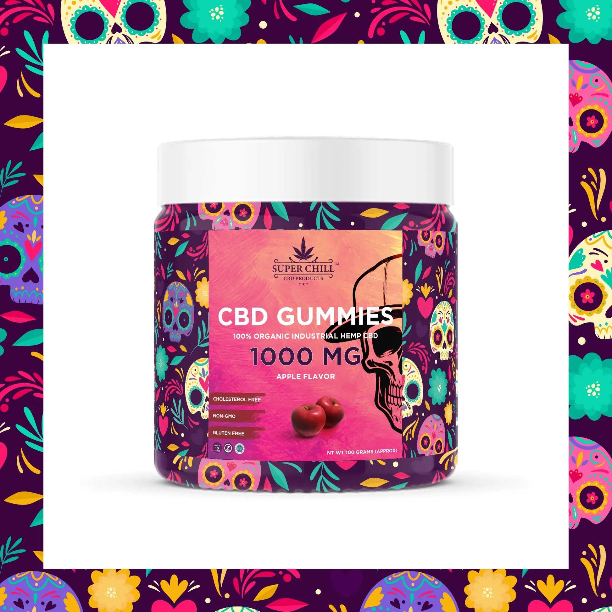 Super Chill CBD Gummies Jar - 1000 MG - 100% Natural - 10 Gummies (100MG Each) - Made in USA