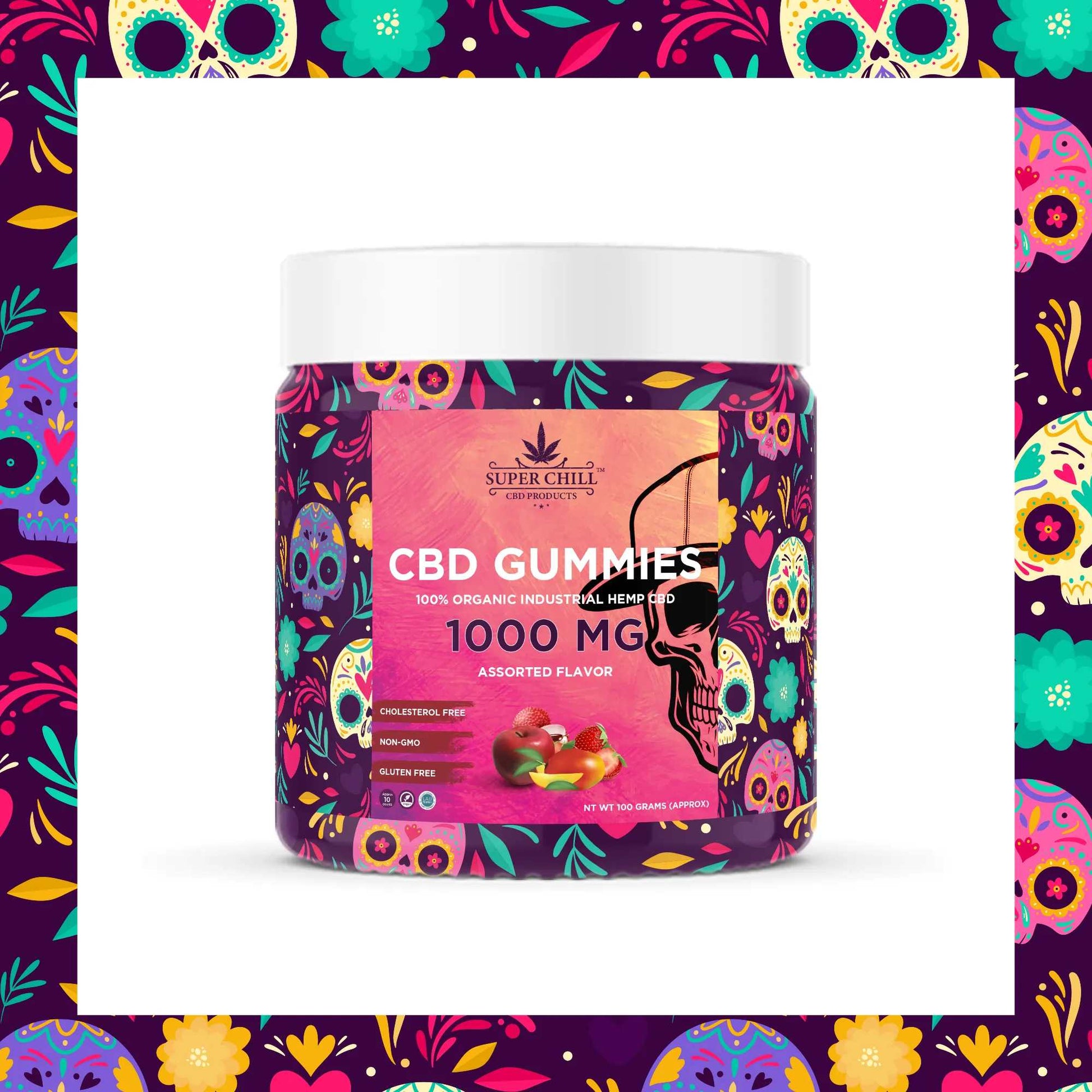 Super Chill CBD Gummies Jar - 1000 MG - 100% Natural - 10 Gummies (100MG Each) - Made in USA