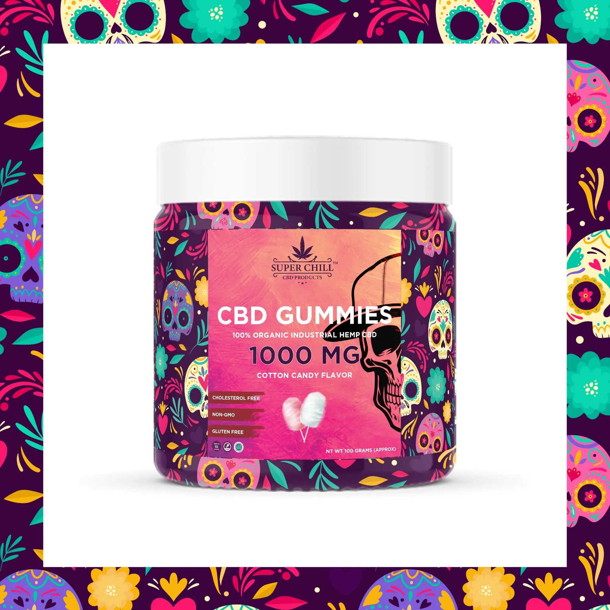 Super Chill CBD Gummies Jar - 1000 MG - 100% Natural - 10 Gummies (100MG Each) - Made in USA