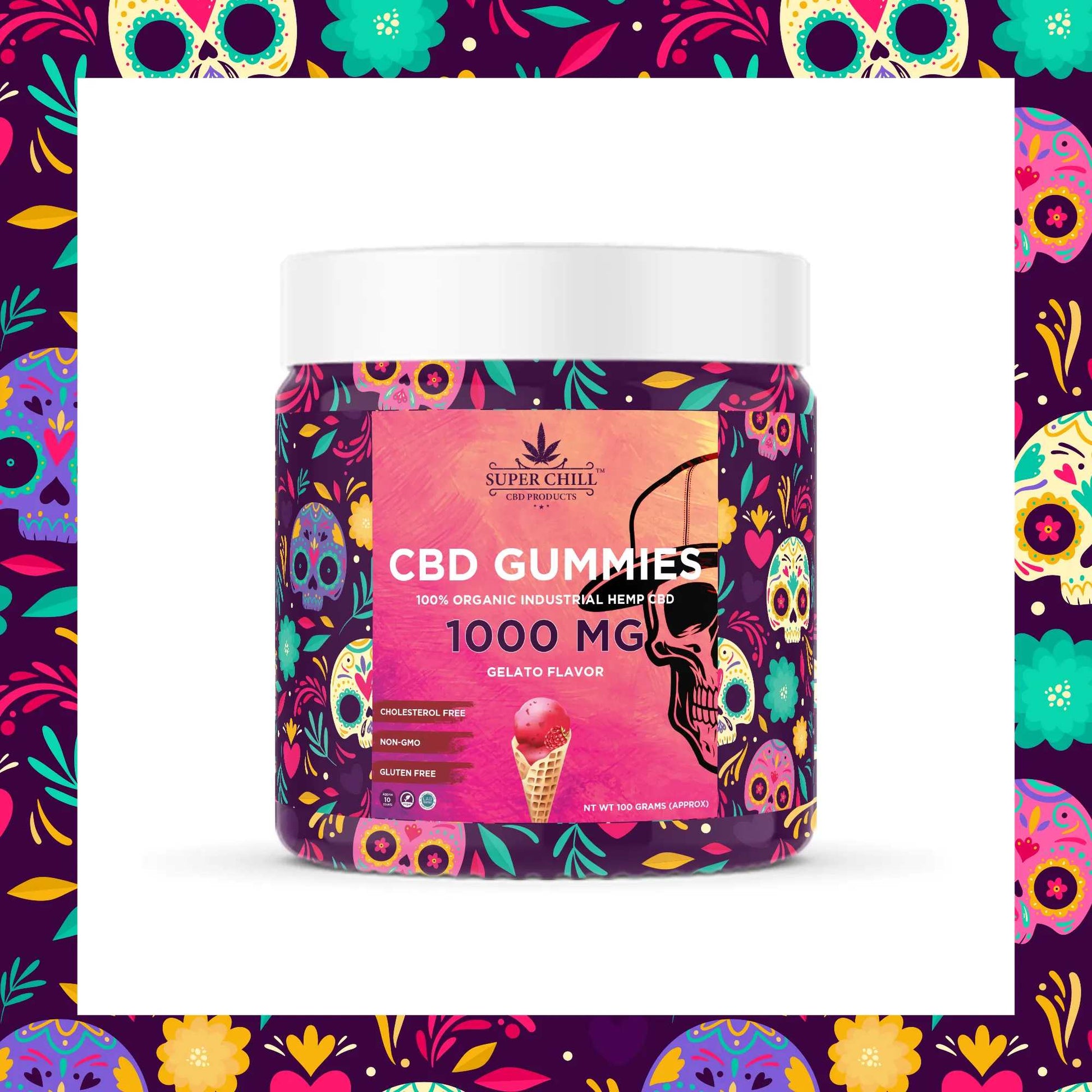 Super Chill CBD Gummies Jar - 1000 MG - 100% Natural - 10 Gummies (100MG Each) - Made in USA