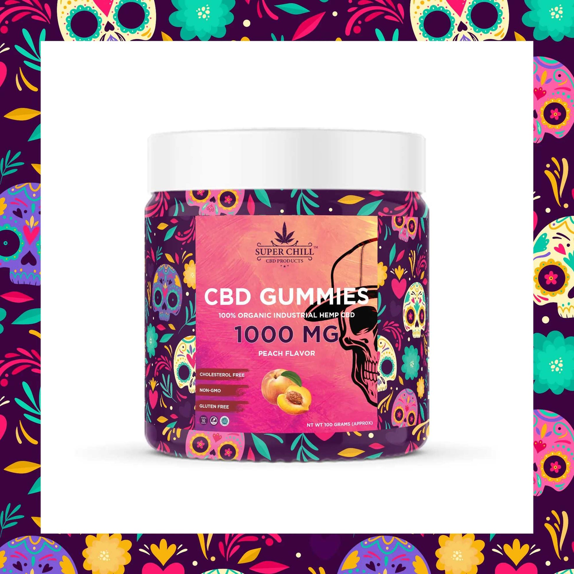 Super Chill CBD Gummies Jar - 1000 MG - 100% Natural - 10 Gummies (100MG Each) - Made in USA