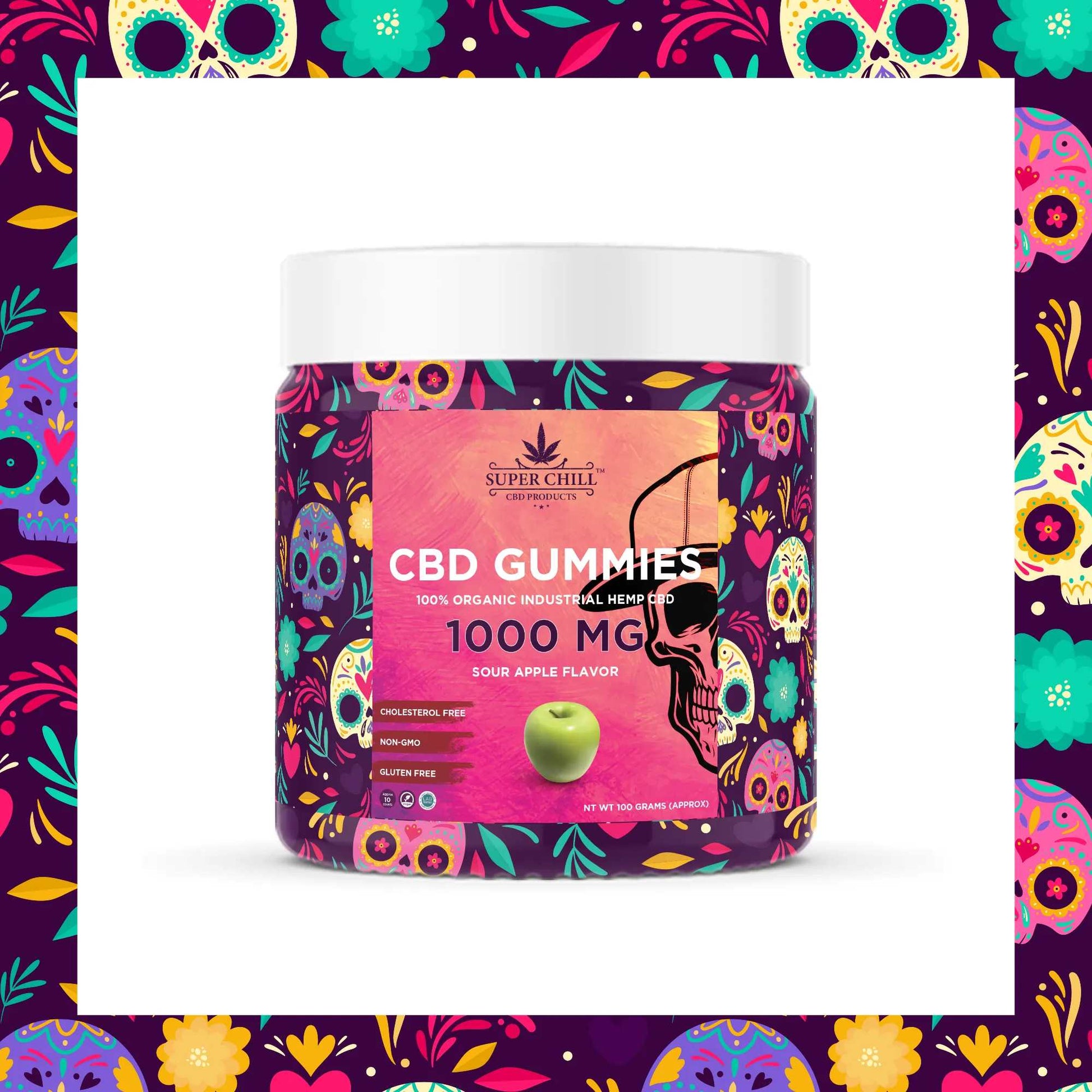Super Chill CBD Gummies Jar - 1000 MG - 100% Natural - 10 Gummies (100MG Each) - Made in USA