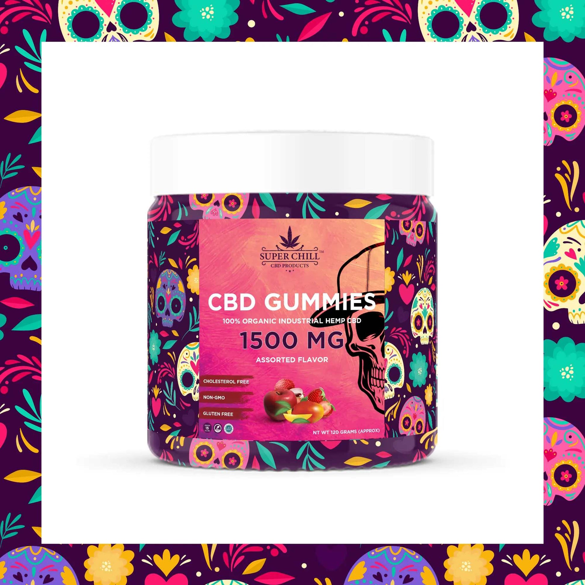 Super Chill CBD Gummies Jar - 1500 MG - 100% Natural - 15 Gummies (100MG Each) - Made in USA