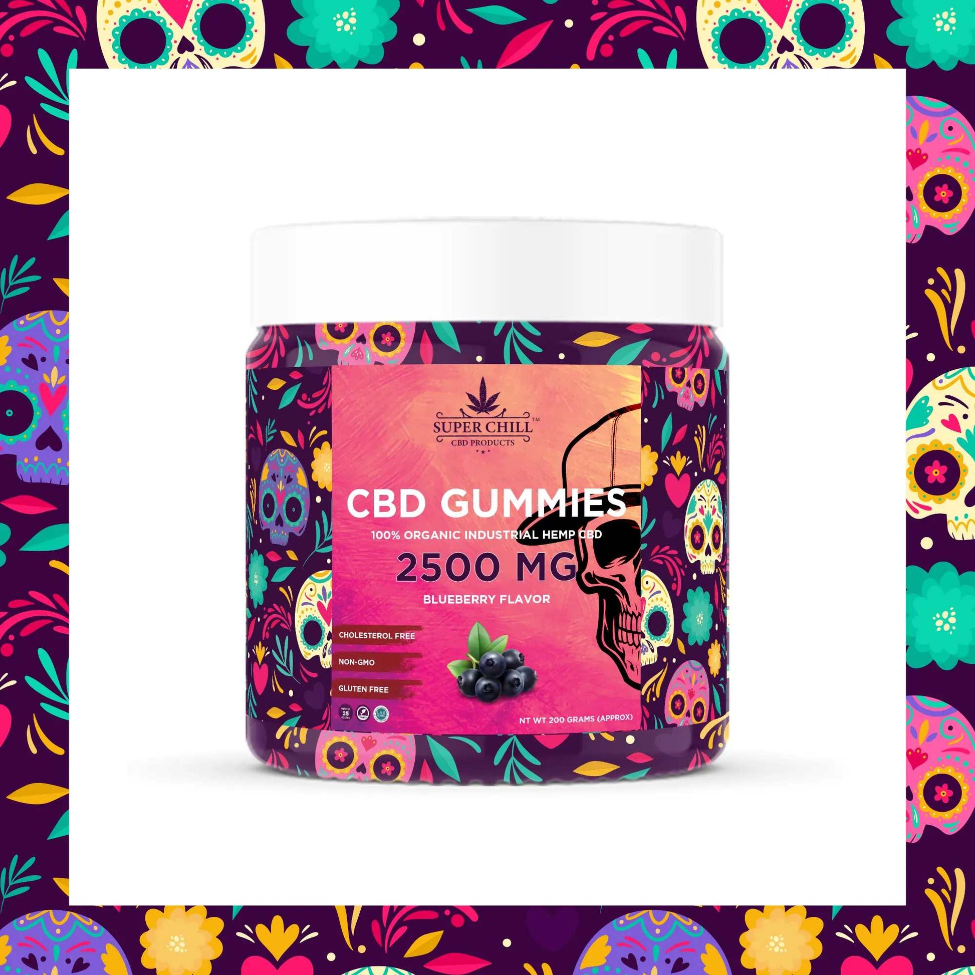 Super Chill CBD Gummies Jar - 2500 MG - 100% Natural - 25 Gummies (100MG Each) - Made in USA