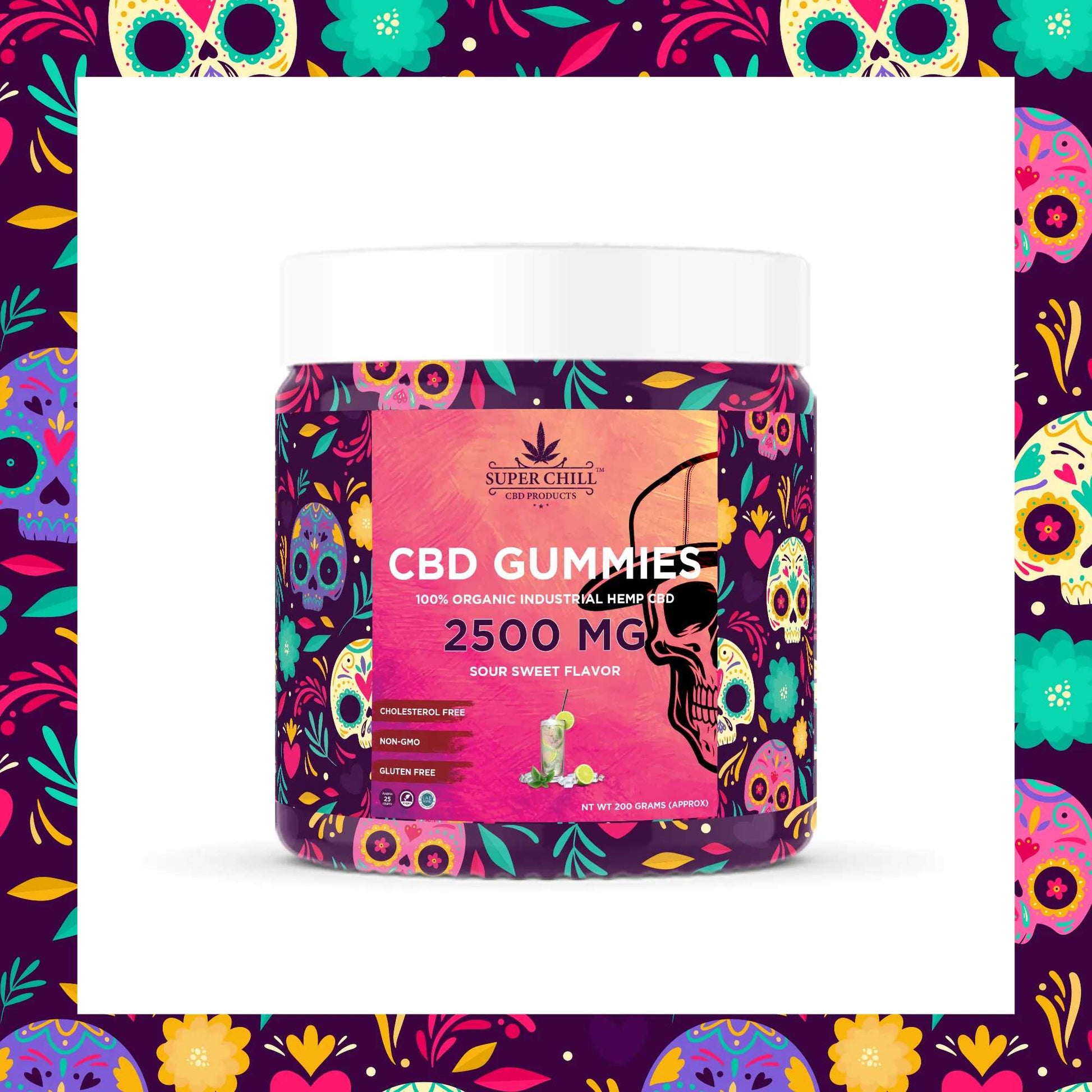 Super Chill CBD Gummies Jar - 2500 MG - 100% Natural - 25 Gummies (100MG Each) - Made in USA