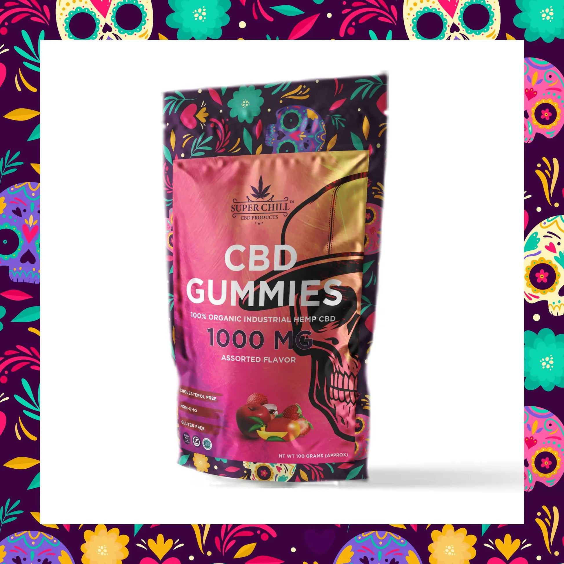 Super Chill CBD Gummies - 1000 MG - 100% Natural - 10 Gummies (100MG Each) - Made in USA