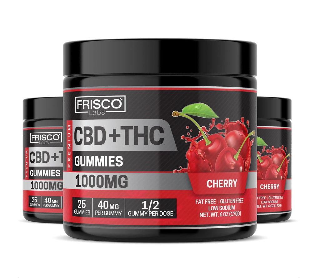 CBD+THC Gummies, Cherry - 1000mg | 25 Pcs Gummies