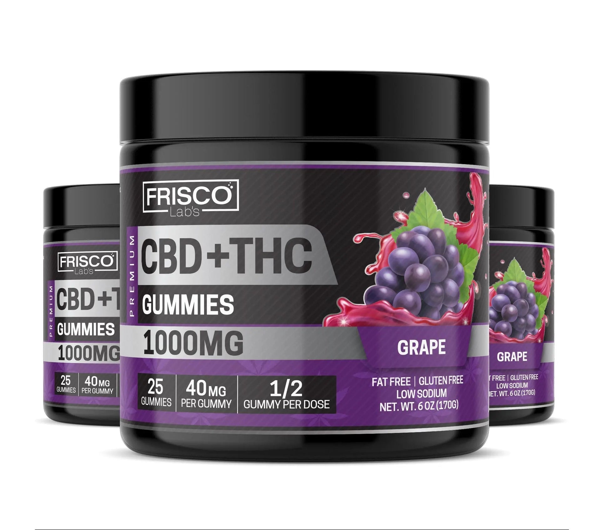 CBD+THC Gummies, Grape - 1000mg | 25 Pcs Gummies
