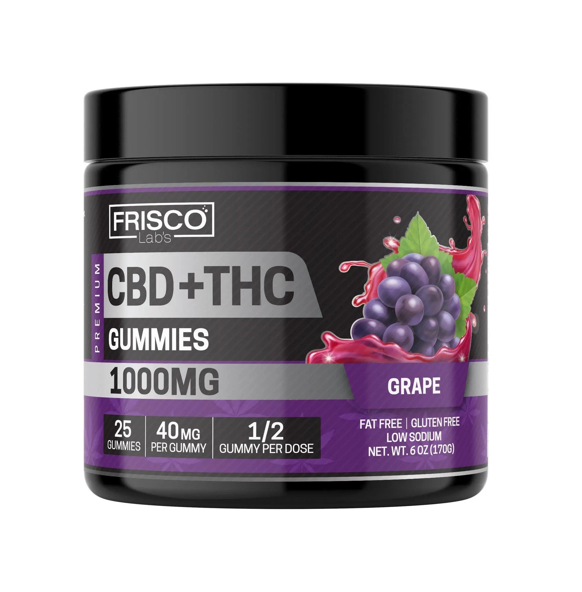 CBD+THC Gummies, Grape - 1000mg | 25 Pcs Gummies
