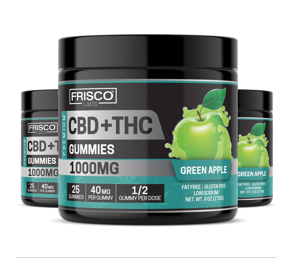 CBD+THC Gummies, Green Apple - 1000mg | 25 Pcs Gummies