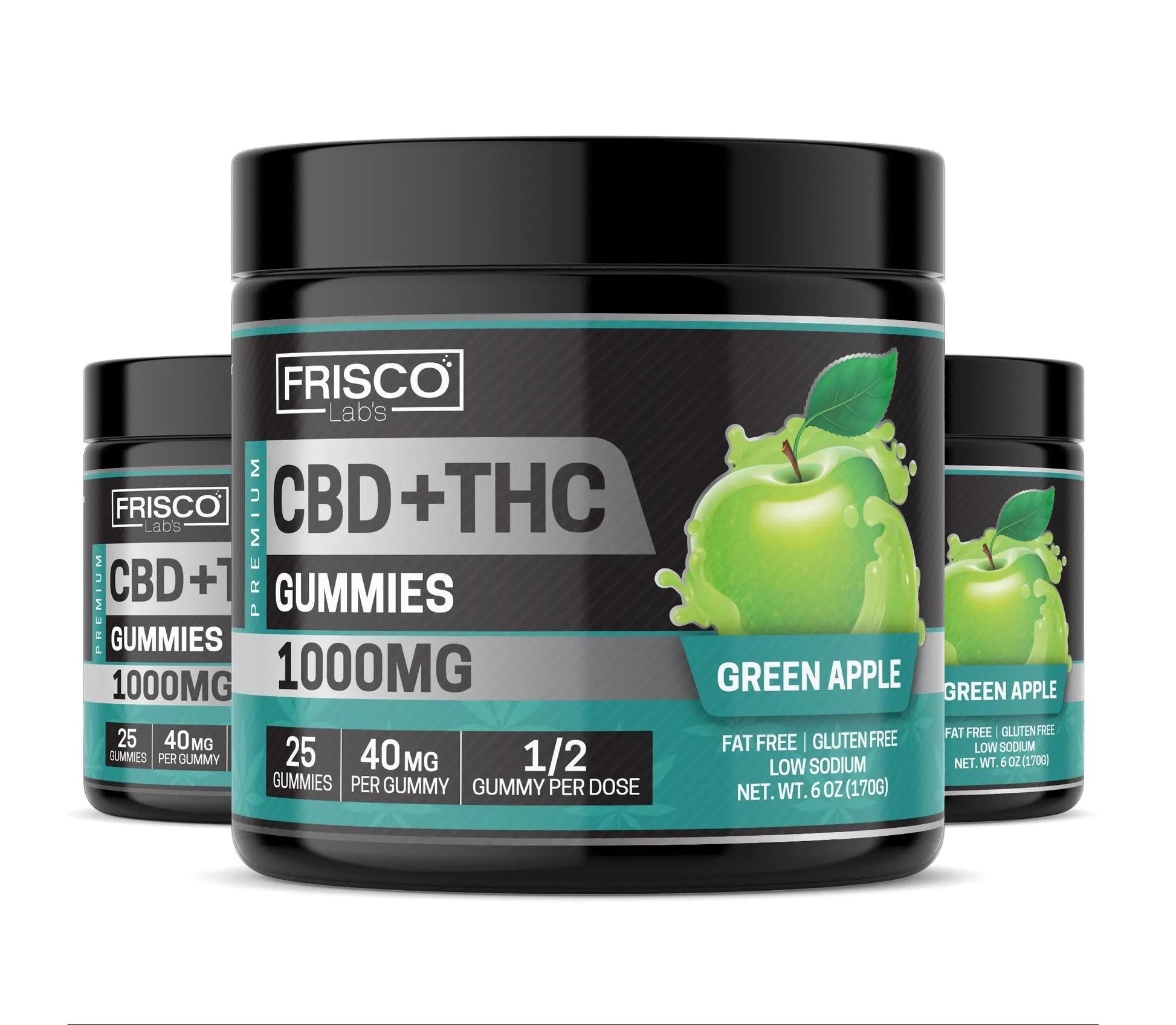 CBD+THC Gummies, Green Apple - 1000mg | 25 Pcs Gummies