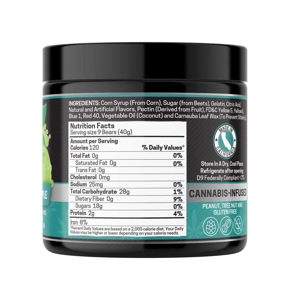 CBD+THC Gummies, Green Apple - 1000mg | 25 Pcs Gummies