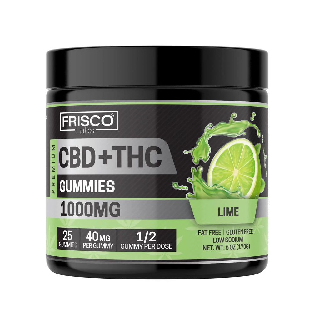 CBD+THC Gummies, Lime - 1000mg | 25 Pcs Gummies (Sour)(Hard Texture)