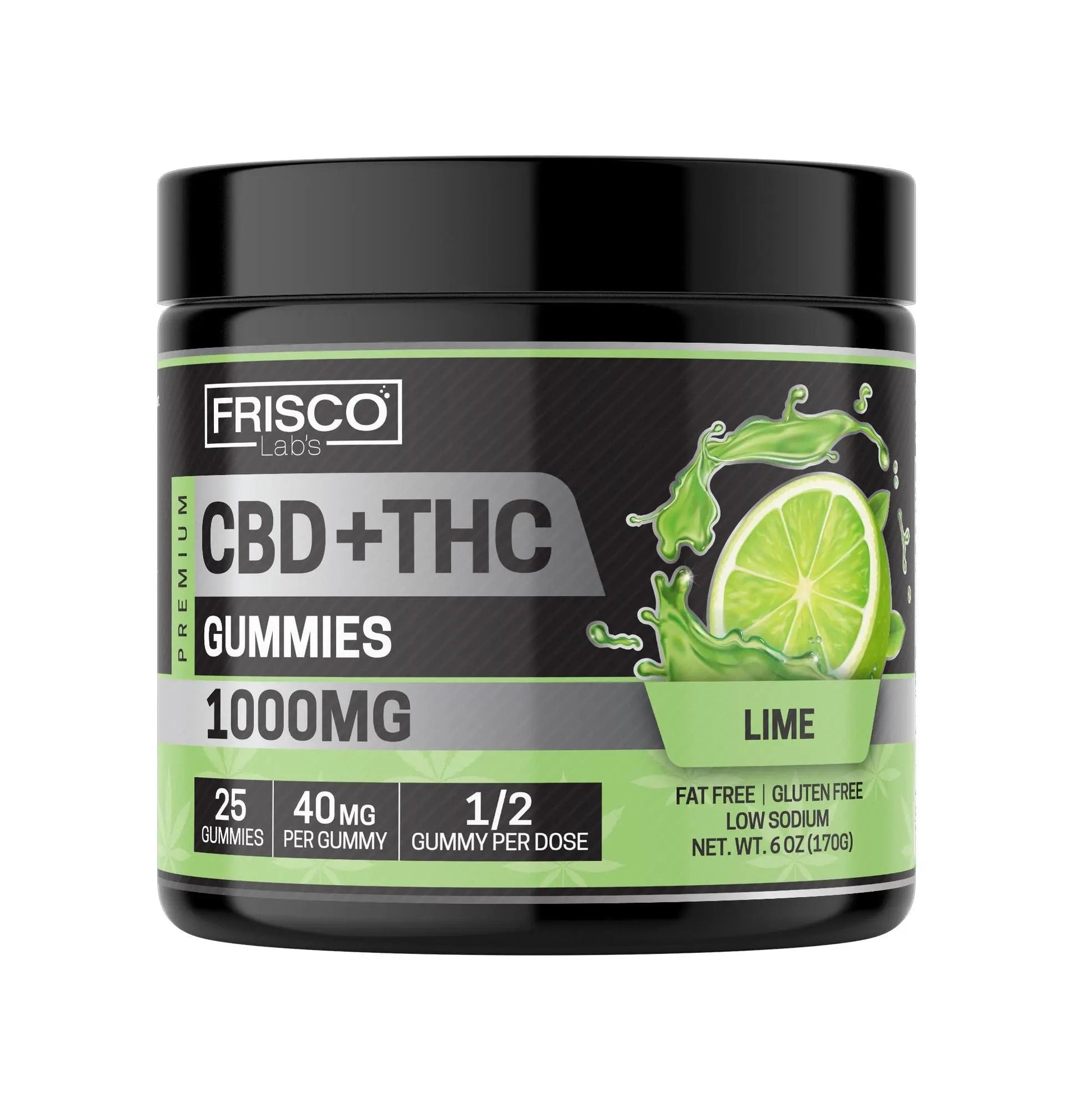 CBD+THC Gummies, Lime - 1000mg | 25 Pcs Gummies (Sour)(Hard Texture)