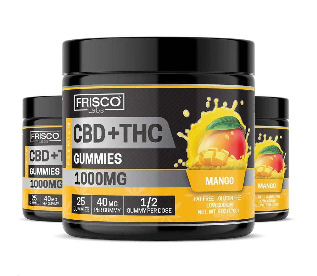 CBD+THC Gummies, Mango - 1000mg | 25 Pcs Gummies