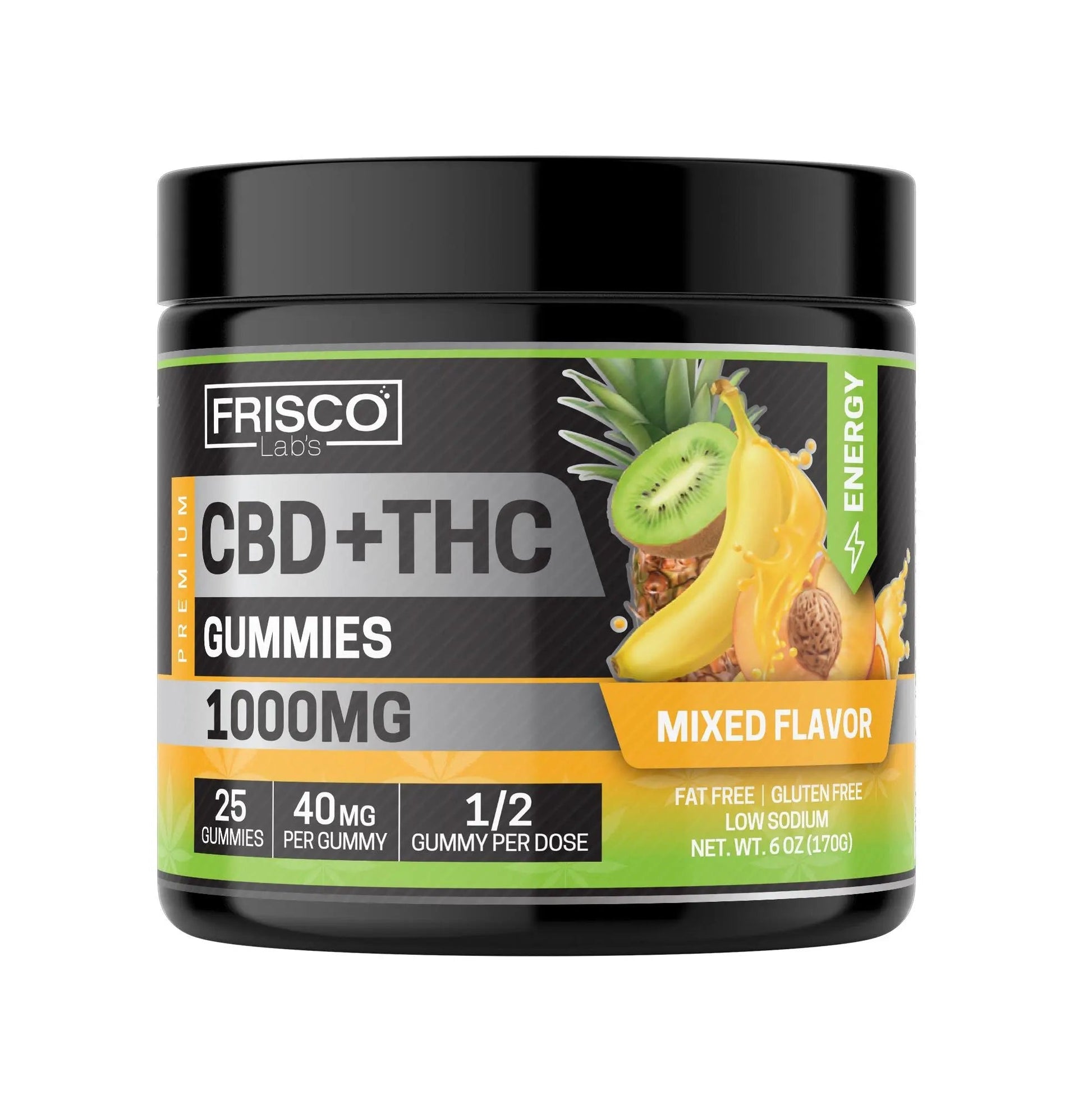 CBD +THC Gummies, Mix Flavor Energy - 1000mg | 25 Pcs Gummies