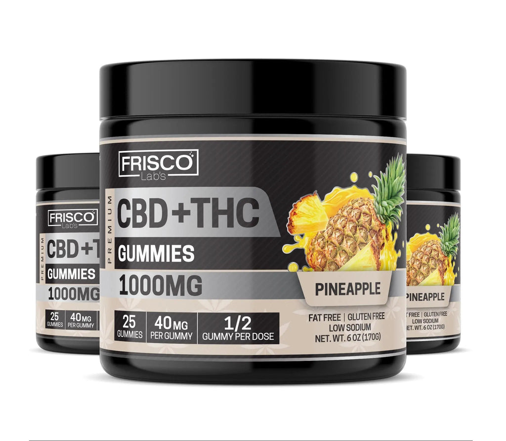CBD+THC Gummies, Pineapple - 1000mg | 25 Pcs Gummies