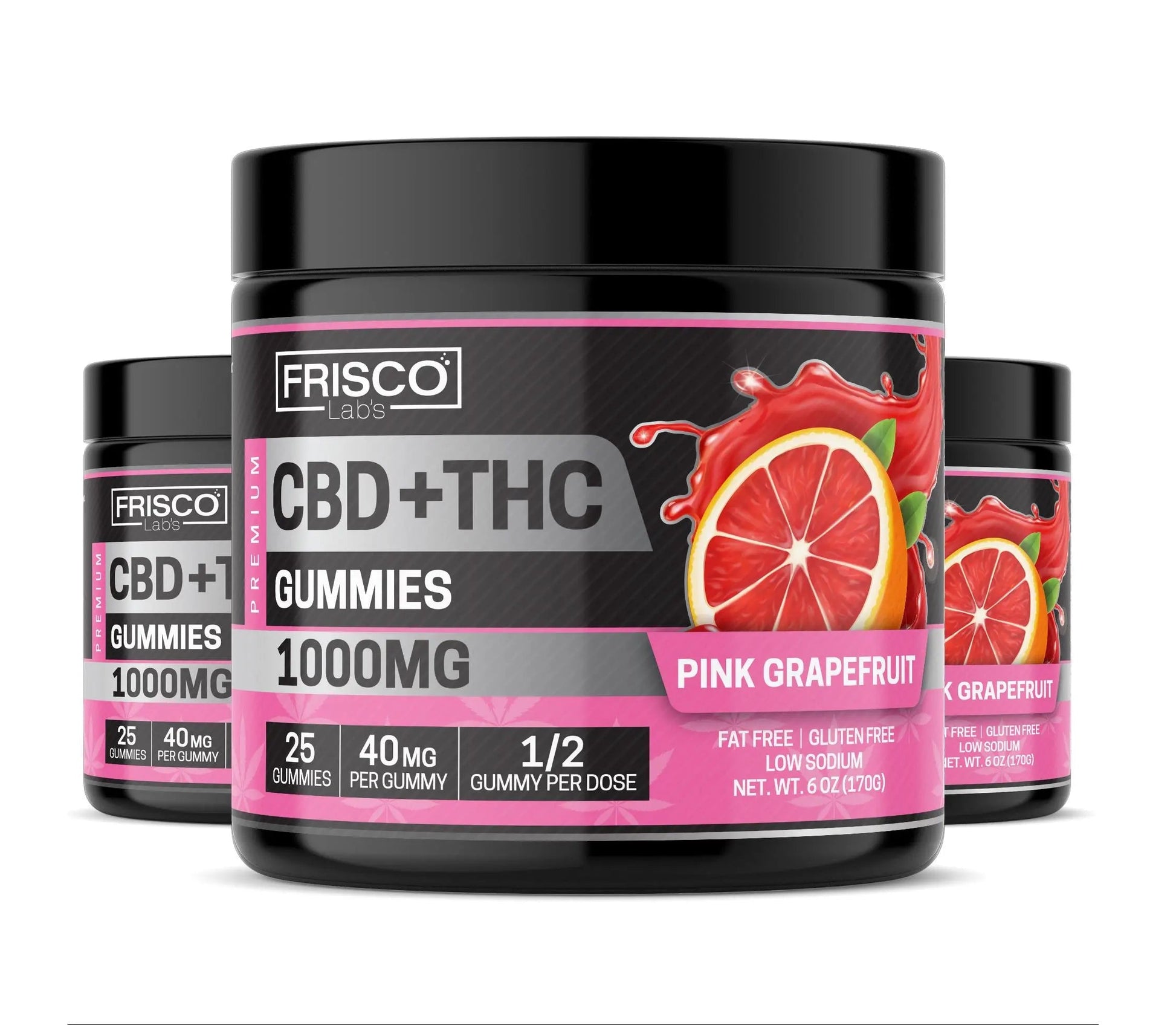 CBD+THC Gummies, Pink Grapefruit - 1000mg | 25 Pcs Gummies