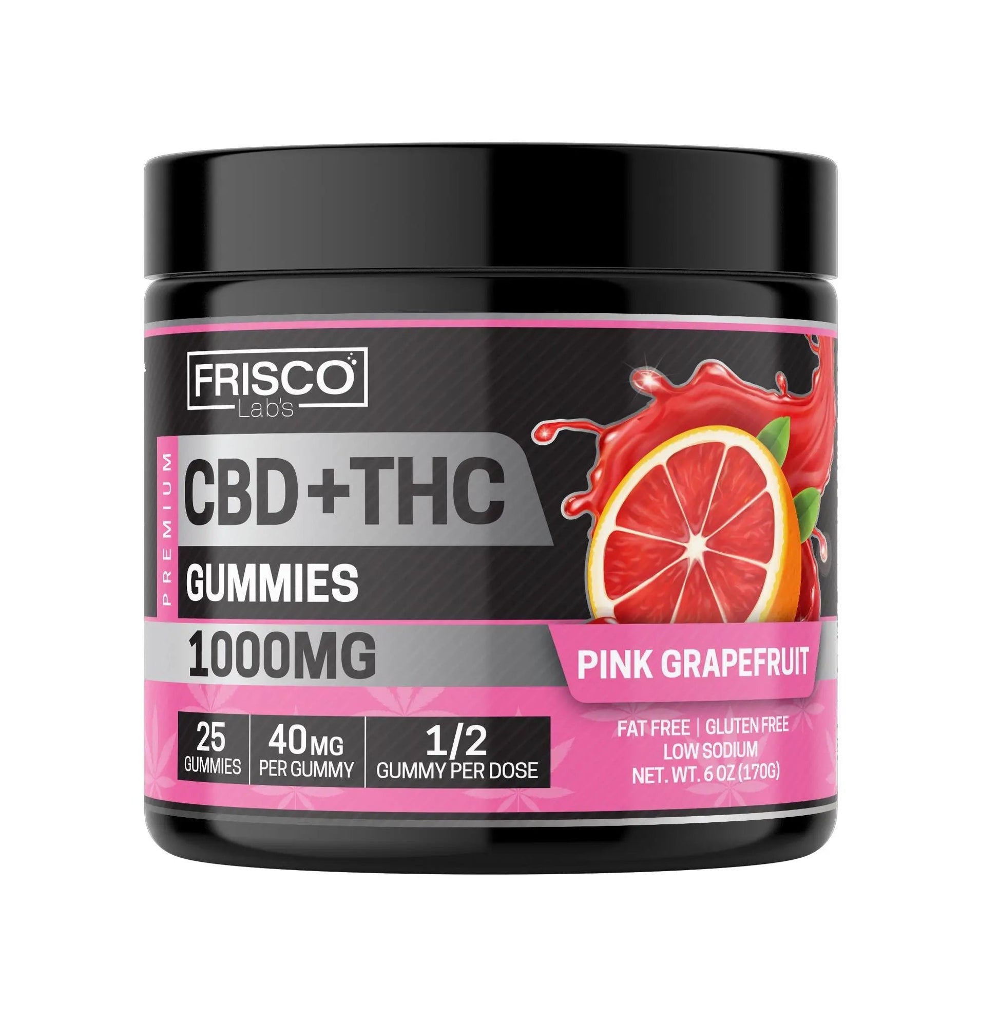 CBD+THC Gummies, Pink Grapefruit - 1000mg | 25 Pcs Gummies