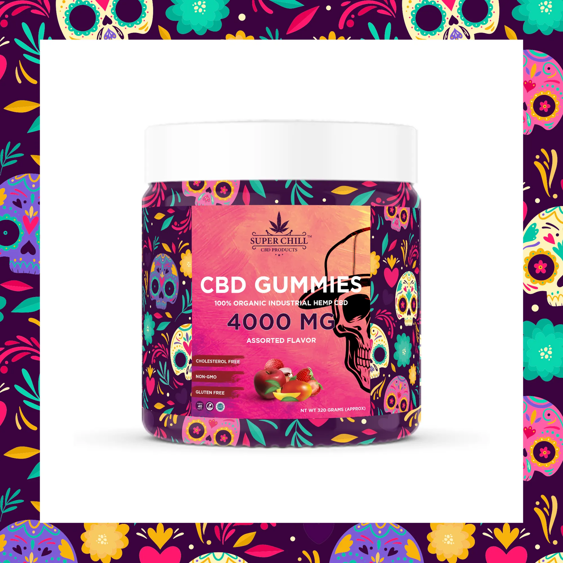 Super Chill CBD Gummies Jar - 4000 MG - 100% Natural - 40 Gummies (100MG Each) - Made in USA