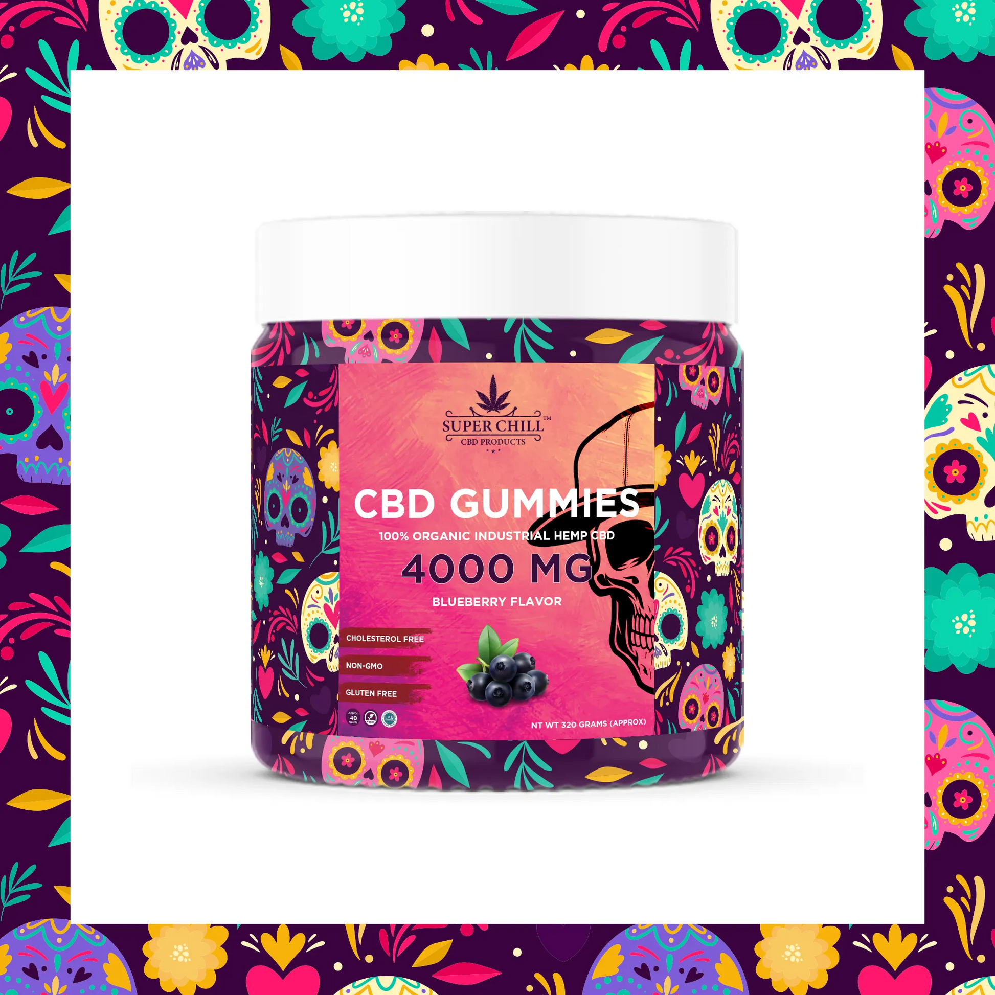 Super Chill CBD Gummies Jar - 4000 MG - 100% Natural - 40 Gummies (100MG Each) - Made in USA