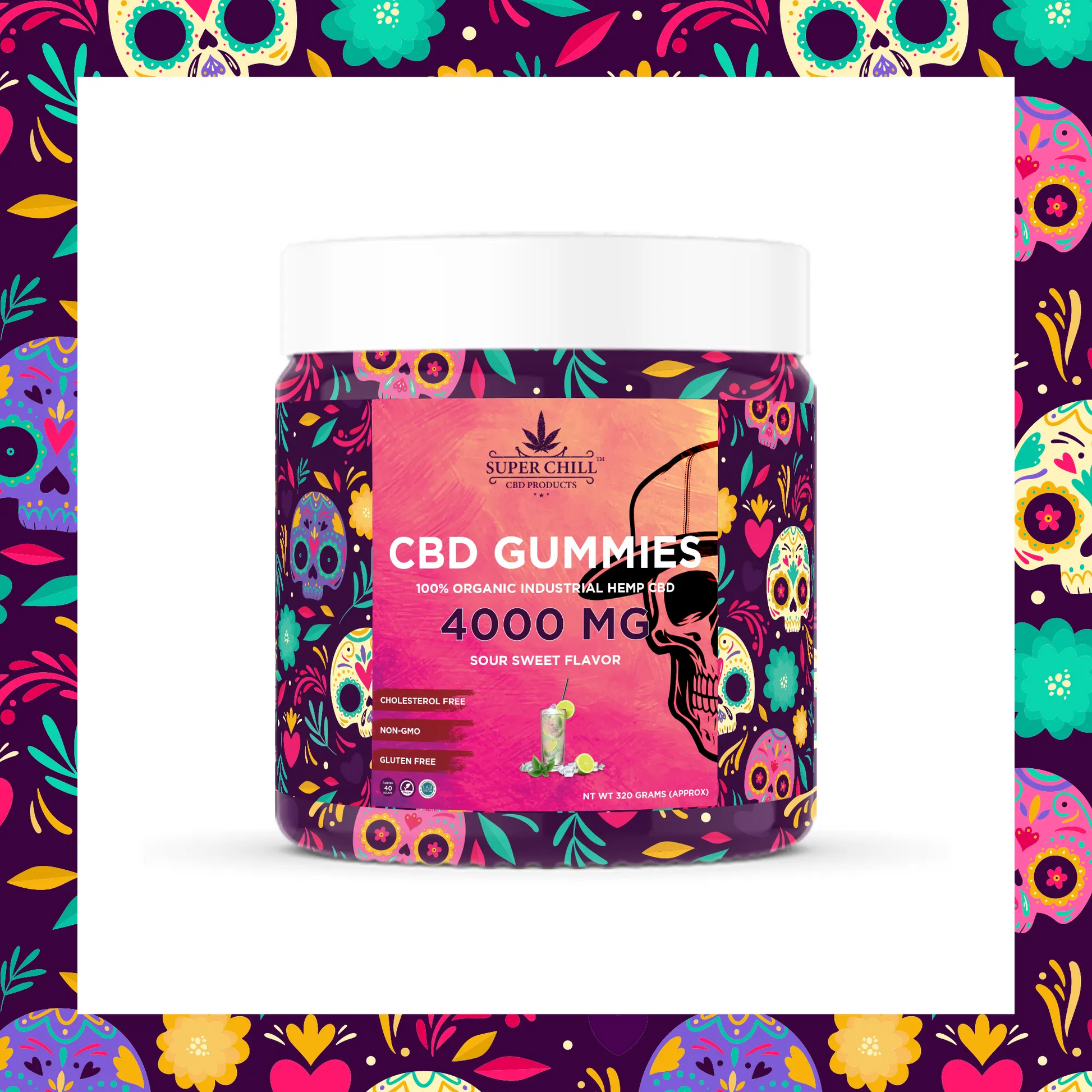 Super Chill CBD Gummies Jar - 4000 MG - 100% Natural - 40 Gummies (100MG Each) - Made in USA