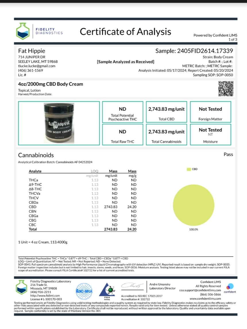 CBD Body Cream 4oz/2000mg