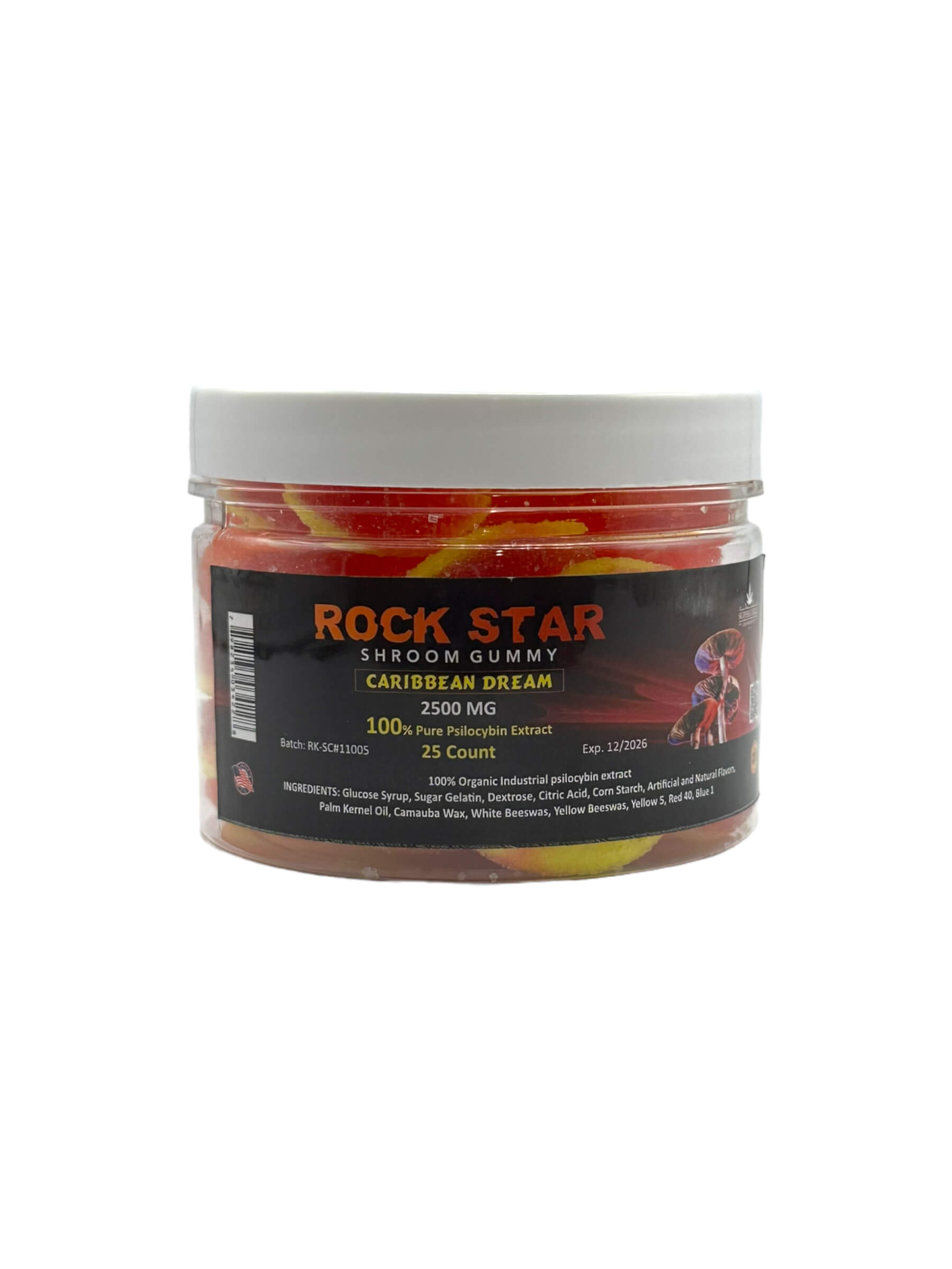 Rockstar Shroom Gummies - 2500 MG - Caribbean Dream - 100% Natural - 25 Gummies (100MG Each) - Made in USA