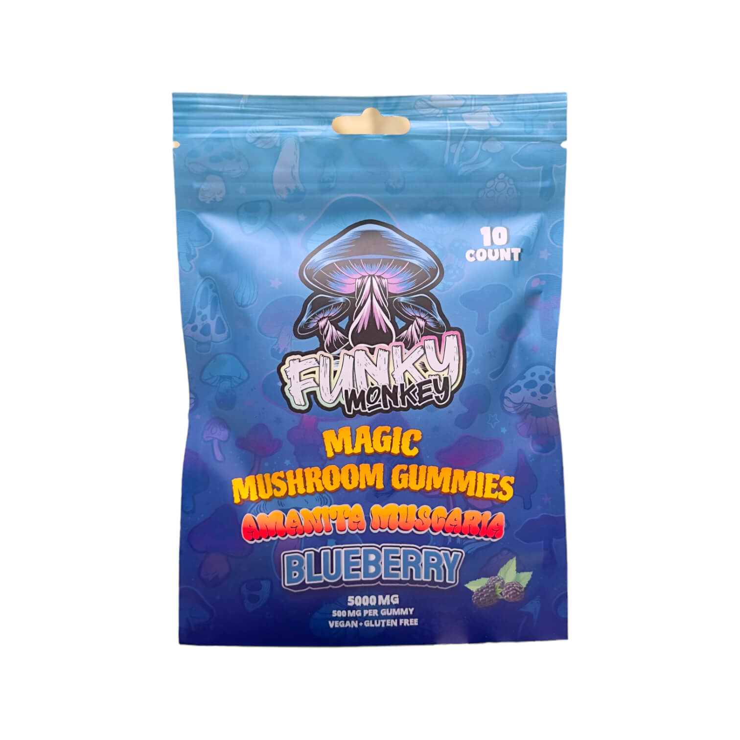 Funky Monkey - Amanita Muscaria - Magic Mushroom Gummies - 5000 MG - Blueberry - 10 Gummies (500MG Each)