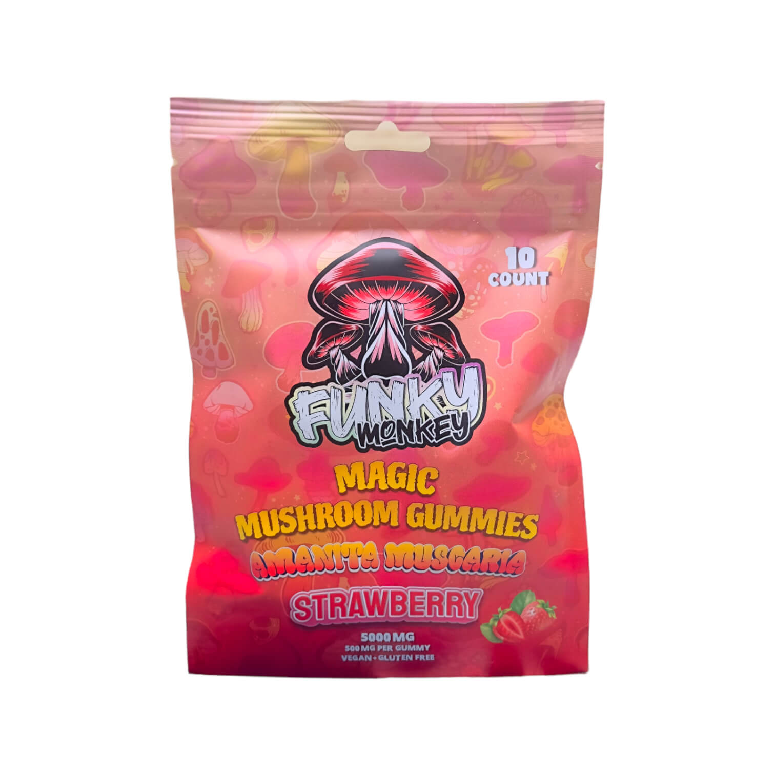 Funky Monkey - Amanita Muscaria - Magic Mushroom Gummies - 5000 MG - Strawberry - 10 Gummies (500MG Each)