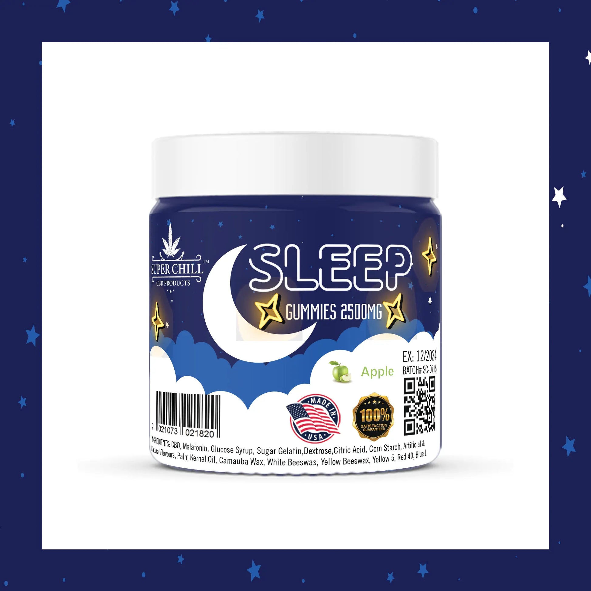 Super Chill CBD Gummies for Sleep - 2500 MG - 100% Natural - 25 Gummies (100MG Each) - Made in USA