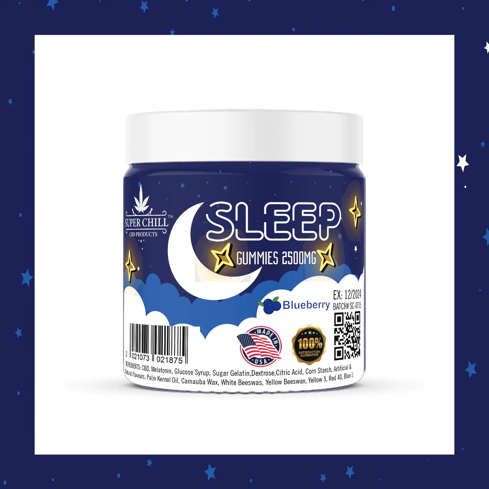 Super Chill CBD Gummies for Sleep - 2500 MG - 100% Natural - 25 Gummies (100MG Each) - Made in USA