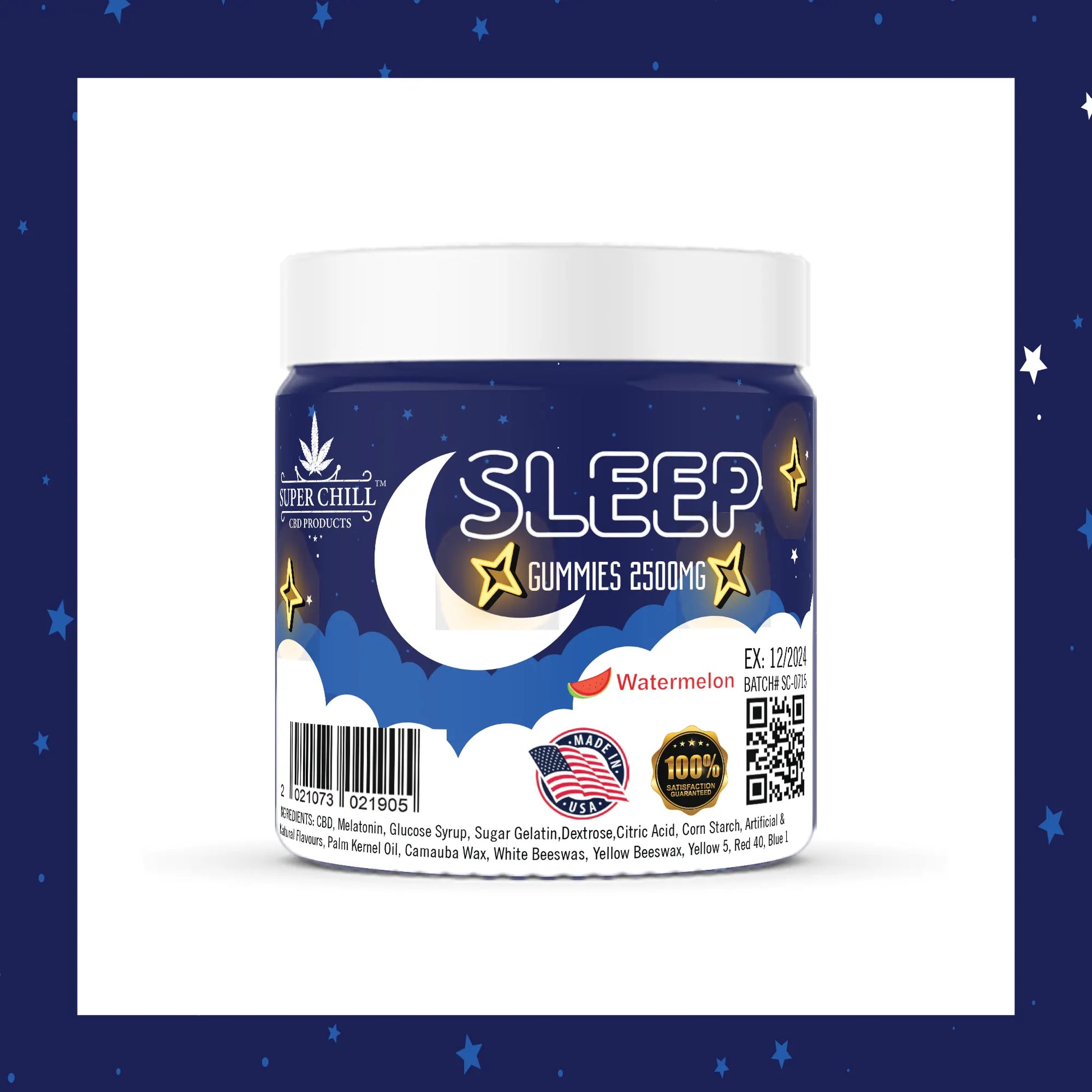 Super Chill CBD Gummies for Sleep - 2500 MG - 100% Natural - 25 Gummies (100MG Each) - Made in USA