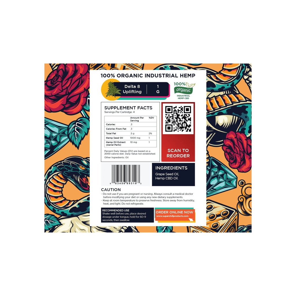 Super Chill CBD - Delta 8 Cartridges - 1 ML - 1000 MG Pre-Filled - High Strength - 100% Natural - Made in USA