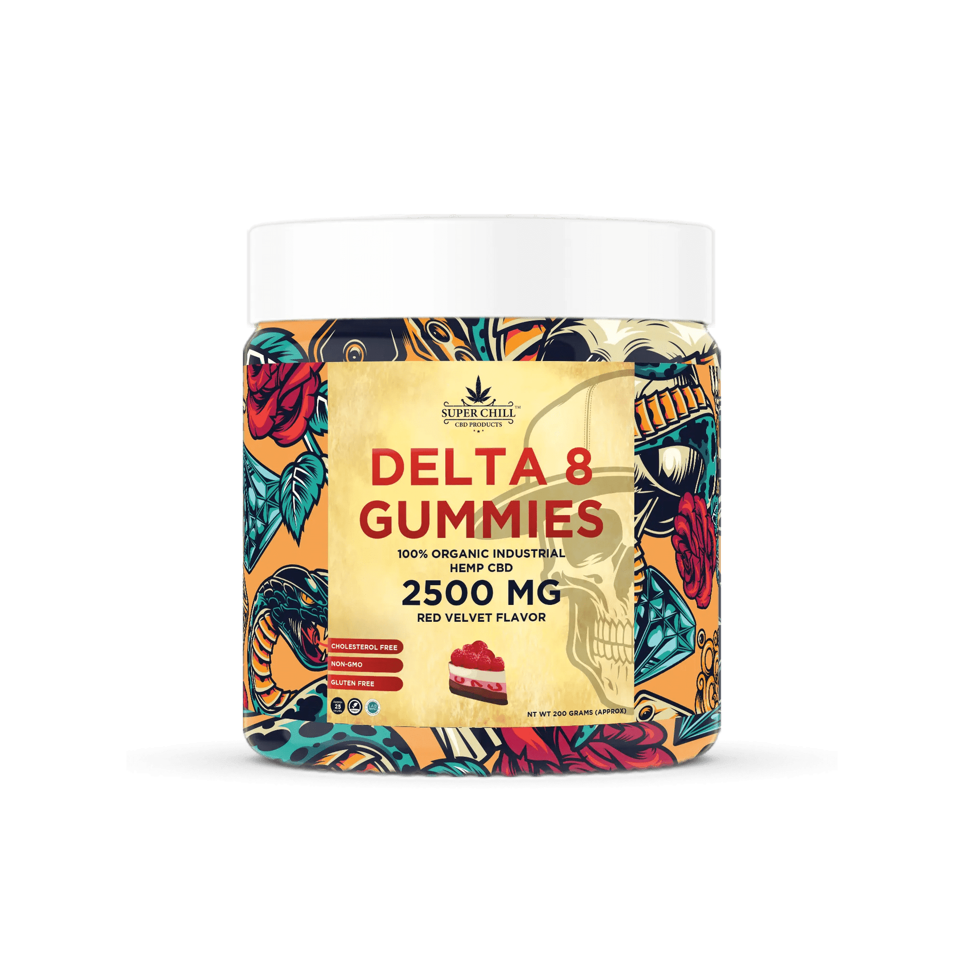 Super Chill CBD - Delta 8 Gummies Jar - 2500 MG - 100% Natural - 25 Gummies (100MG Each) - Made in USA