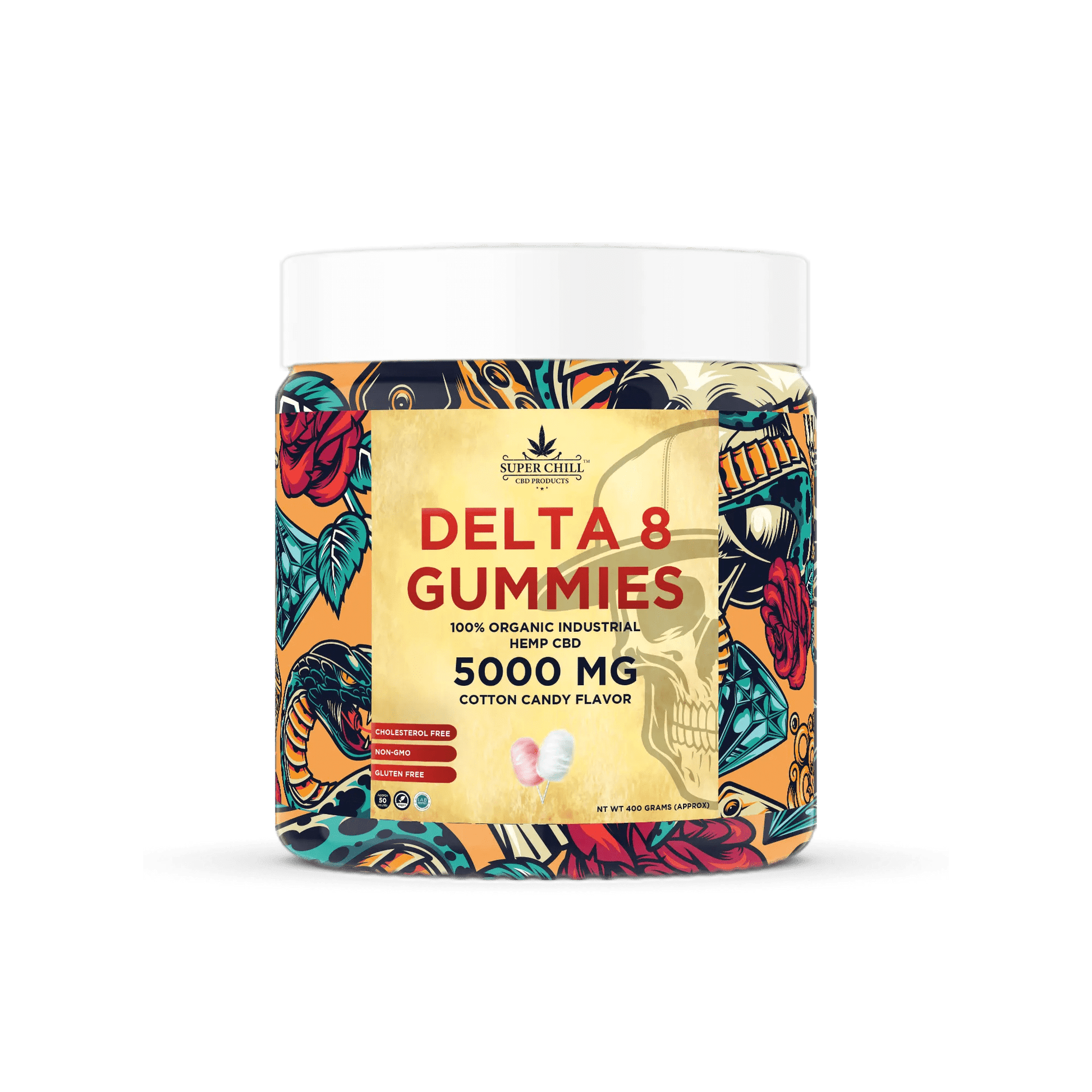 Super Chill CBD - Delta 8 Gummies Jar - 5000 MG - 100% Natural - 50 Gummies (100MG Each) - Made in USA