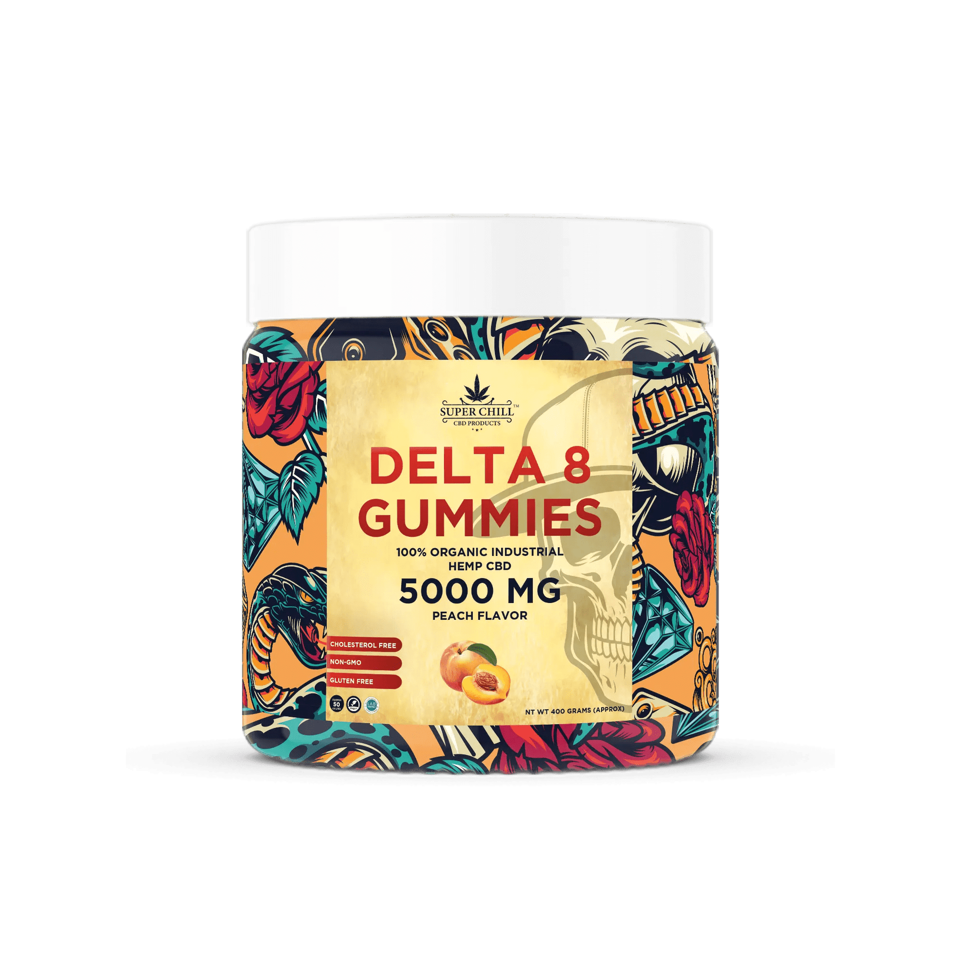 Super Chill CBD - Delta 8 Gummies Jar - 5000 MG - 100% Natural - 50 Gummies (100MG Each) - Made in USA