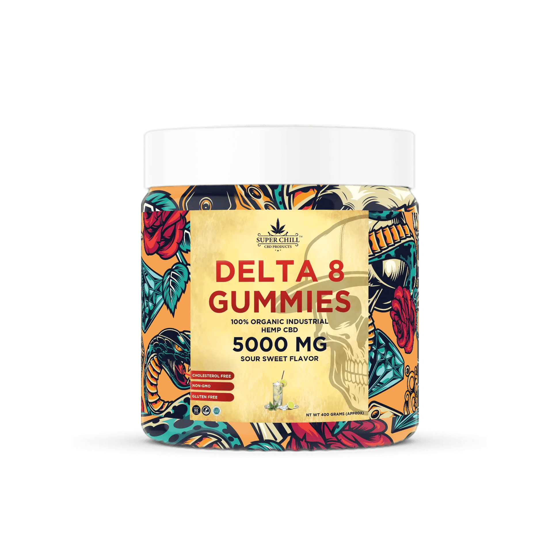 Super Chill CBD - Delta 8 Gummies Jar - 5000 MG - 100% Natural - 50 Gummies (100MG Each) - Made in USA