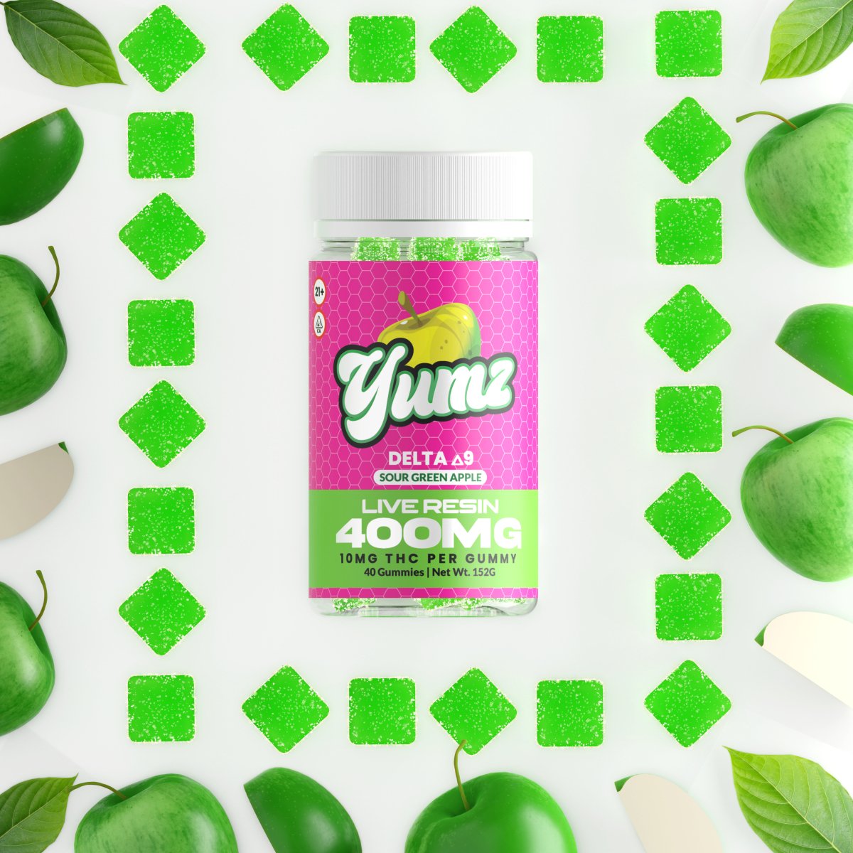 THC Gummies - Delta 9 THC - YUMZ LAB - Sour Green Apple